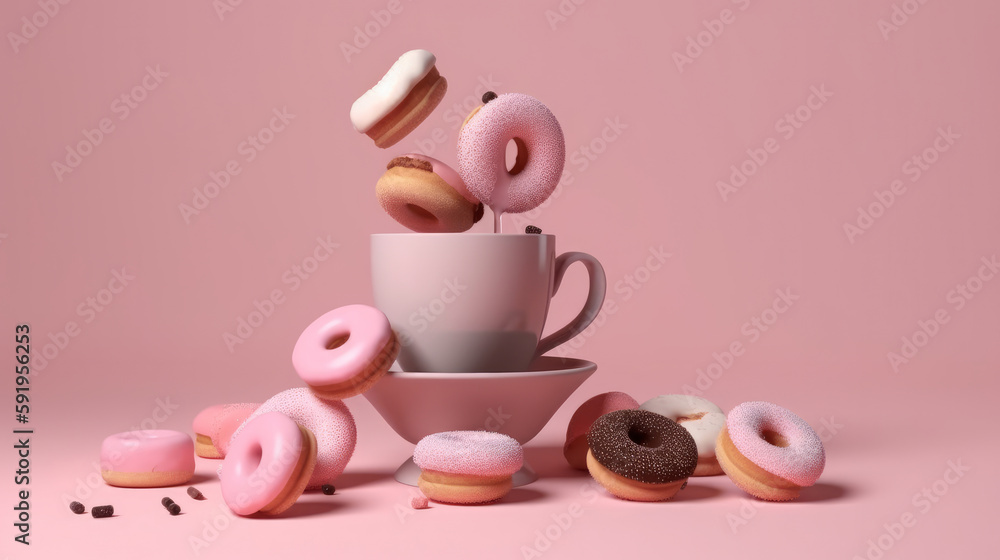 Floating donuts. Illustration AI Generative