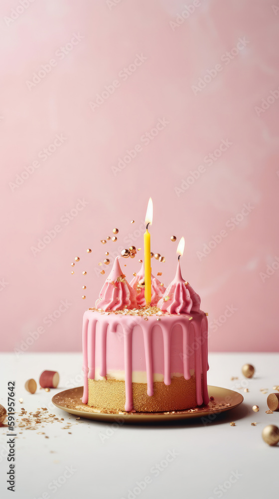 Happy Birthday Background with Cake. Illustration AI Generative.