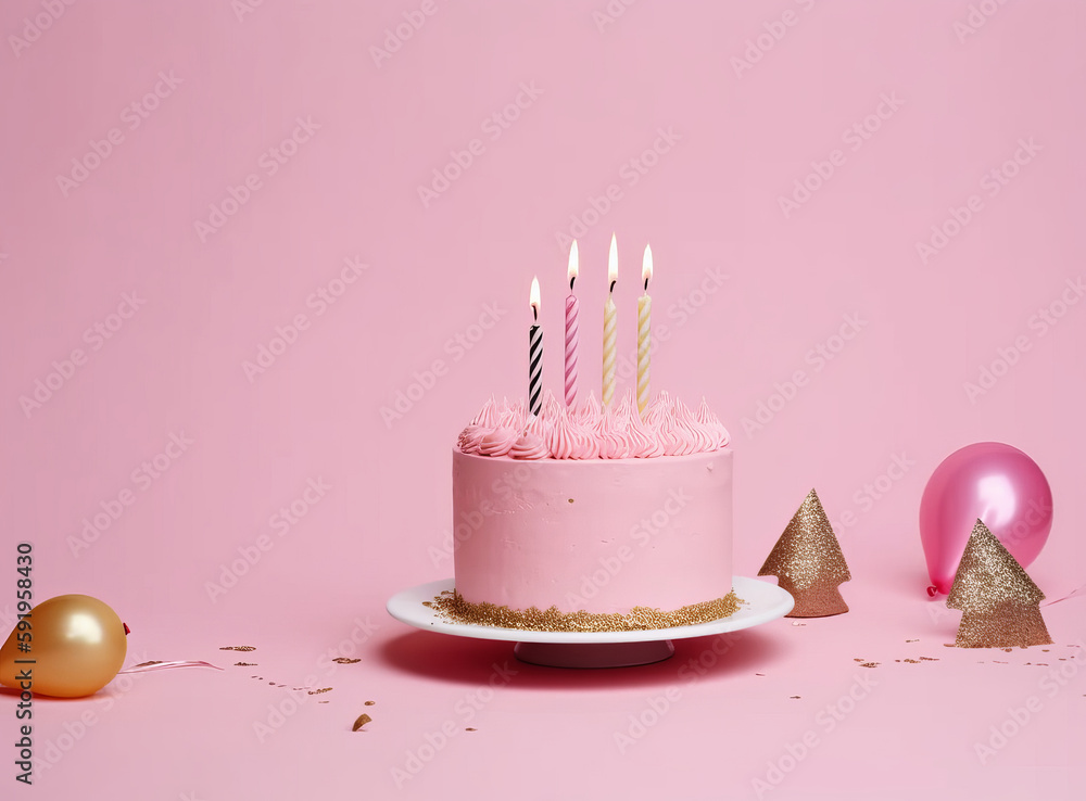 Happy Birthday Background with Cake. Illustration AI Generative.