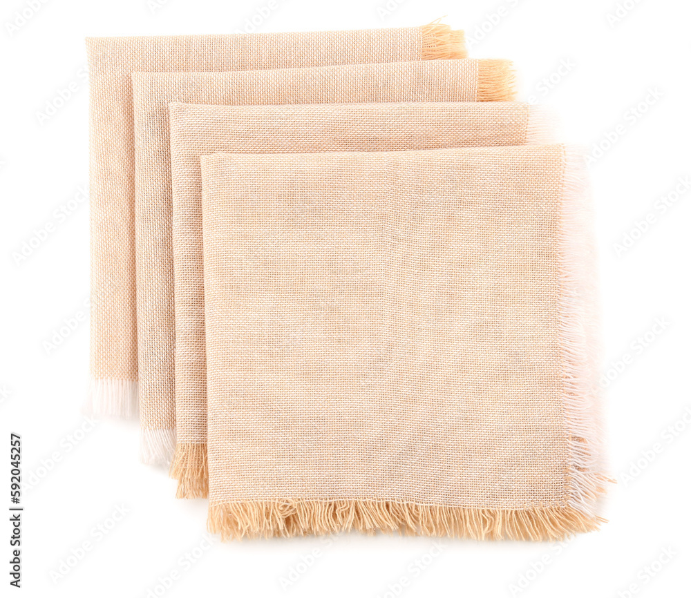 Set of new fabric napkins on white background