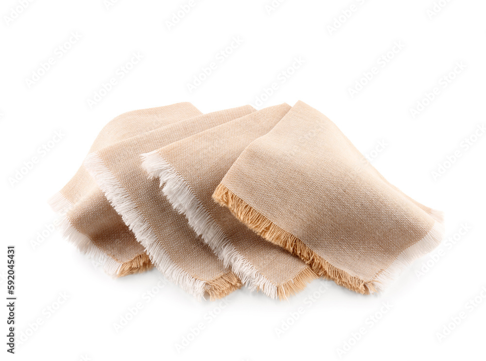 Set of new fabric napkins on white background