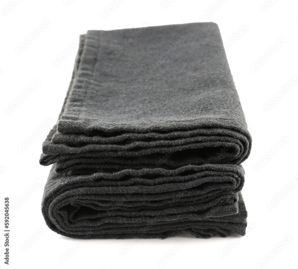 Black folded napkins on white background