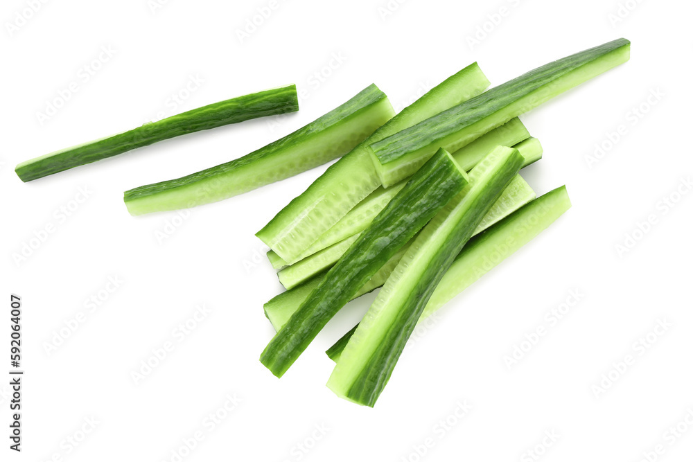 Fresh cut cucumber isolated on white background