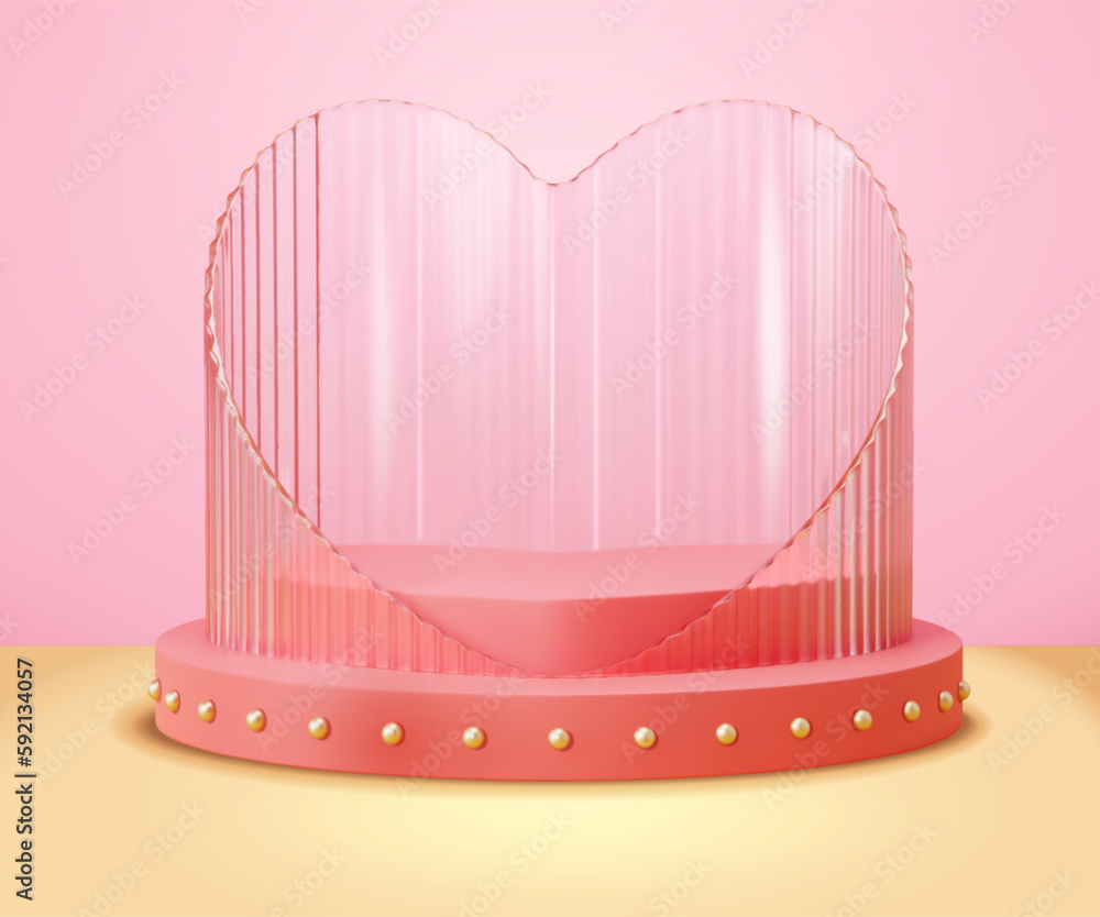 3D podium with heart design glass