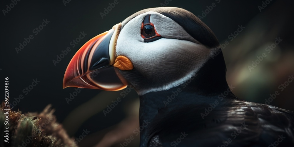 Atlantic puffin bird closeup. Generative AI