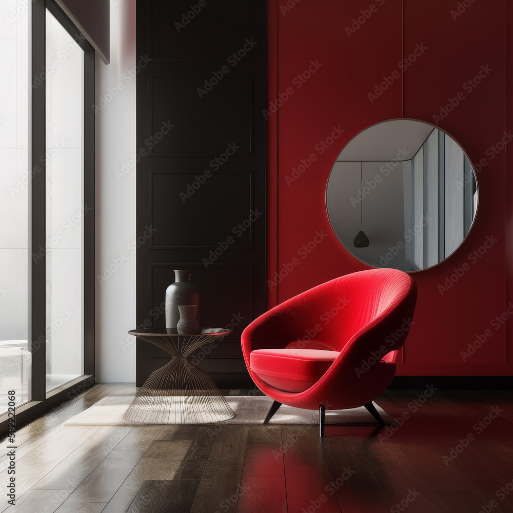 Modern interior with vivid chair. Illustration AI Generative.