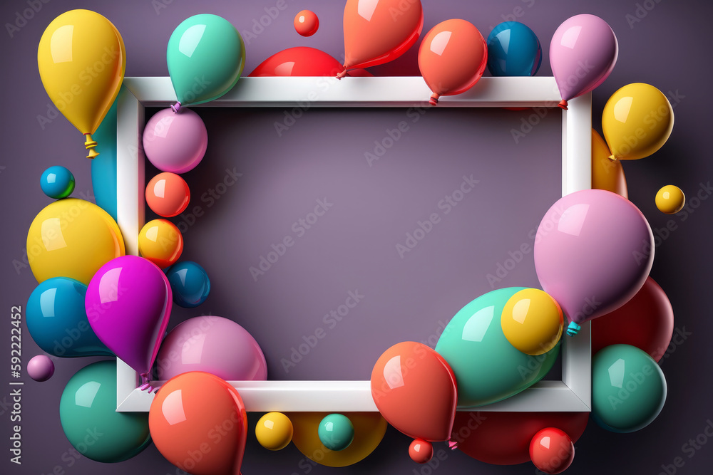 Happy Birthday Background with Balloons. Illustration  AI Generative