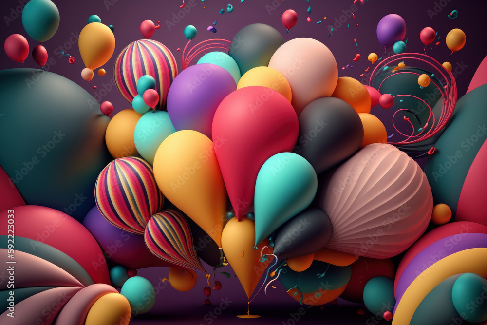 Happy Birthday Background with Balloons. Illustration  AI Generative