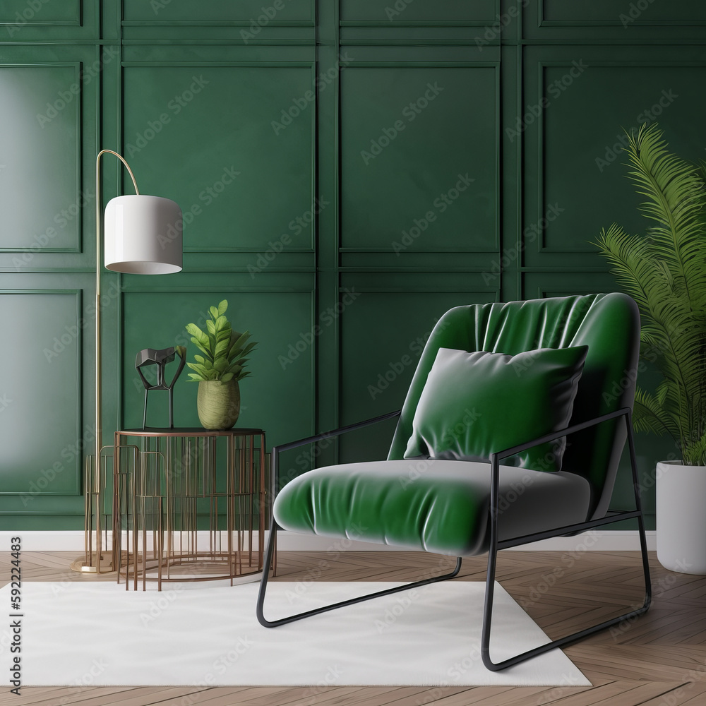 Modern interior with vivid chair. Illustration AI Generative.