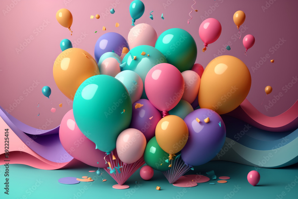 Happy Birthday Background with Balloons. Illustration  AI Generative