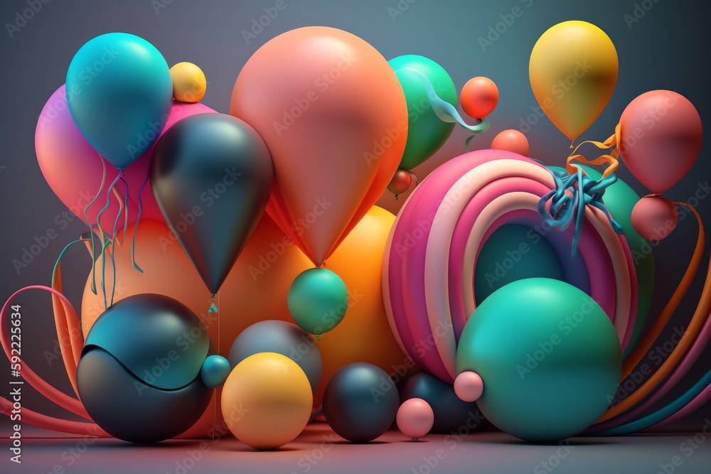 Happy Birthday Background with Balloons. Illustration  AI Generative