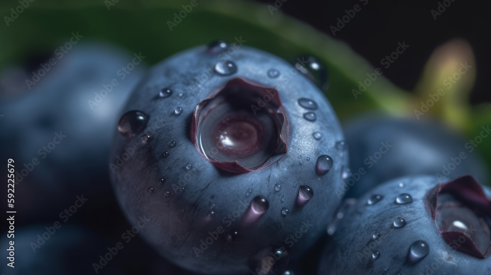 Blueberry macro background. Illustration AI Generative.