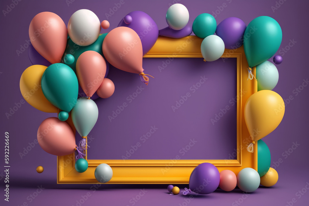 Happy Birthday Background with Balloons. Illustration  AI Generative