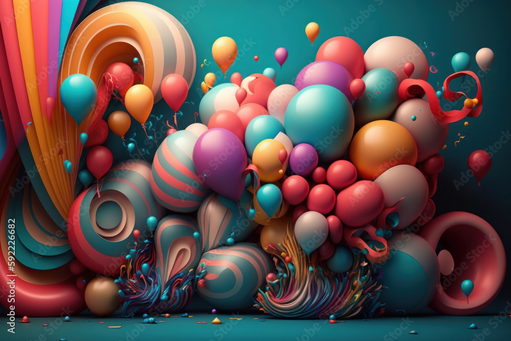 Happy Birthday Background with Balloons. Illustration  AI Generative