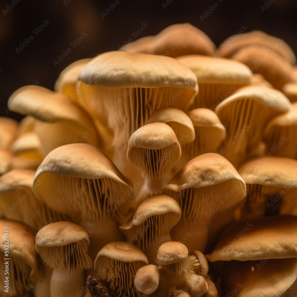 Mushrooms background. Illustration AI Generative.