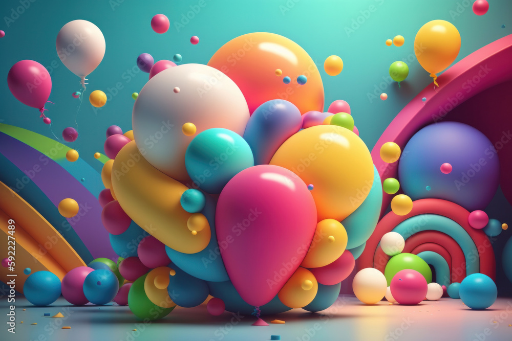 Happy Birthday Background with Balloons. Illustration  AI Generative