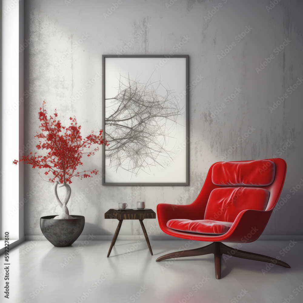 Modern interior with vivid chair. Illustration AI Generative.