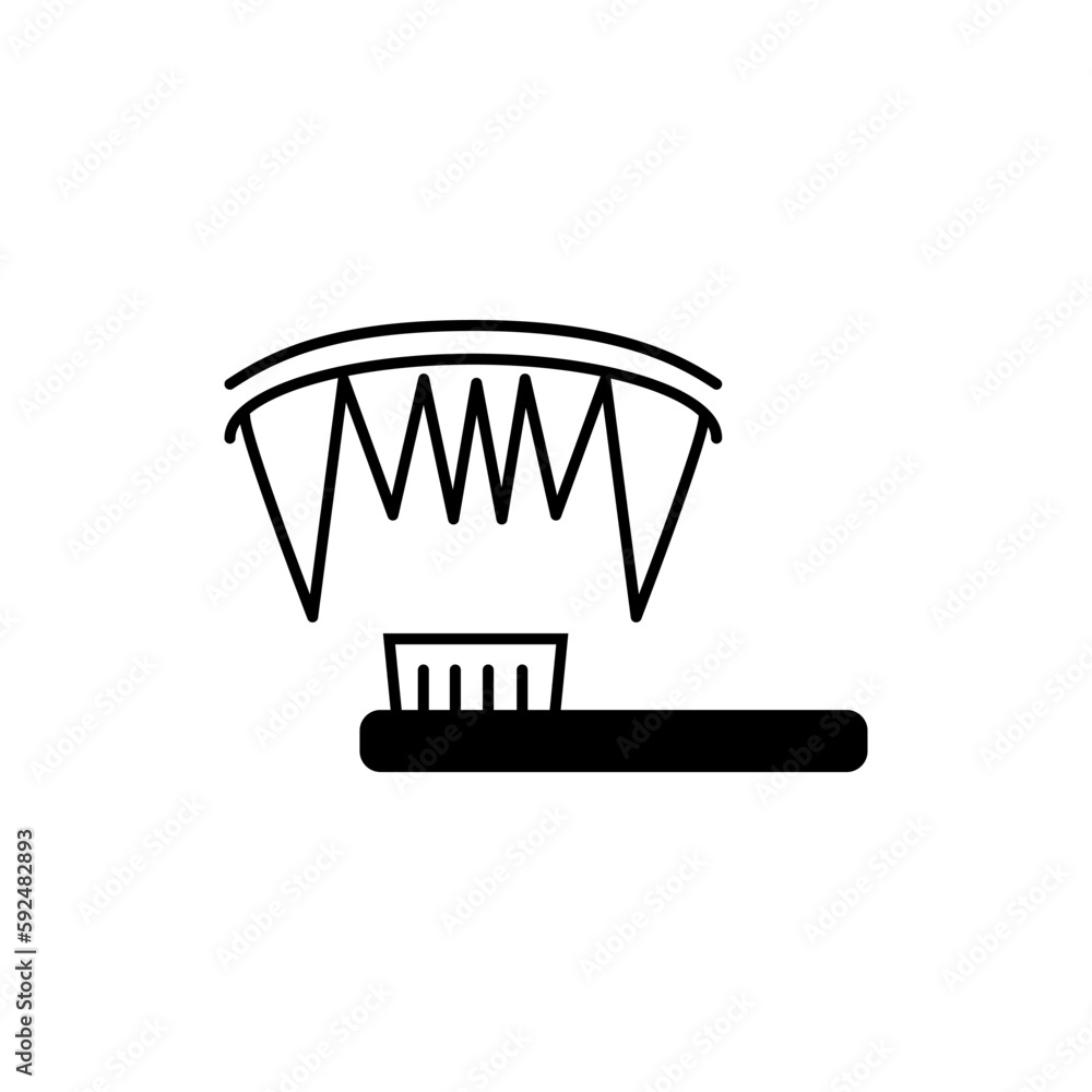 Fangs of animal with tooth brush on white background