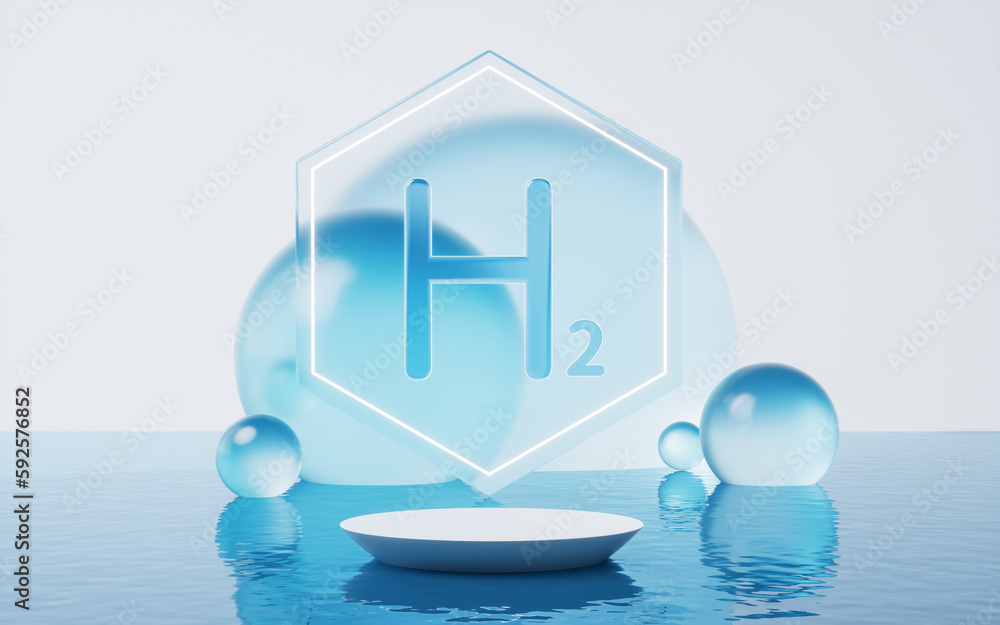 Hydrogen and water surface, 3d rendering.