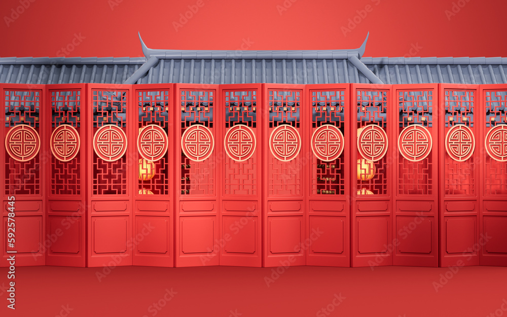 Chinese ancient door background, 3d rendering.