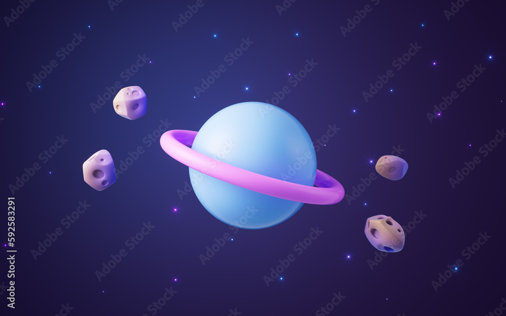 Cartoon style planet in the outer space, 3d rendering.