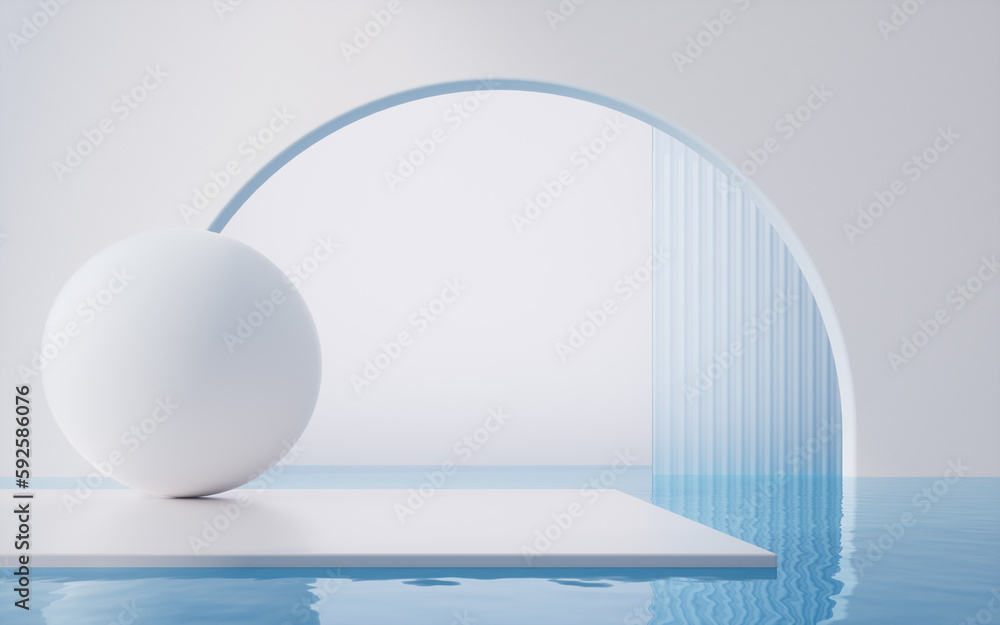 Empty stage with water surface, 3d rendering.