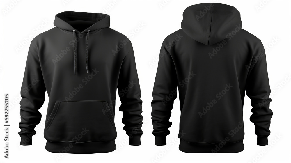 Blank black male hoodie sweatshirt long sleeve with clipping path Illustration AI Generative.