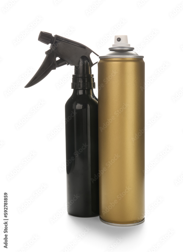 Bottles of hair sprays on white background