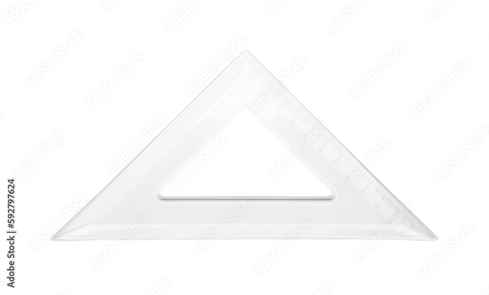 Transparent triangle plastic ruler on white background