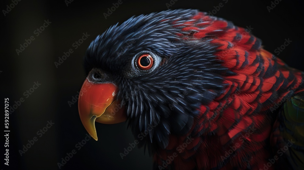 Close up Dusky lories with red and black feather. Generative AI