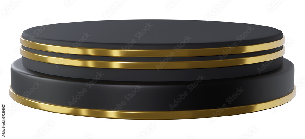 Black Gold cylinder podium product display, 3d rendering