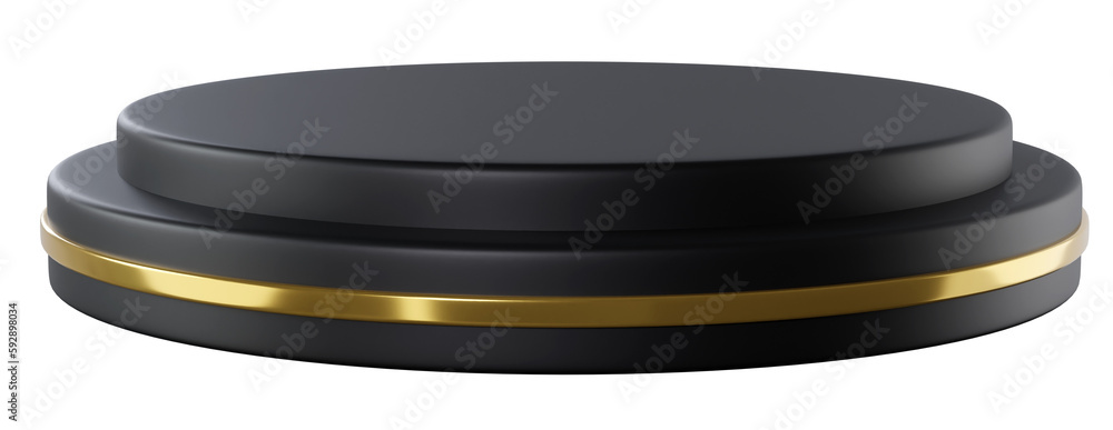 Black Gold cylinder podium product display, 3d rendering