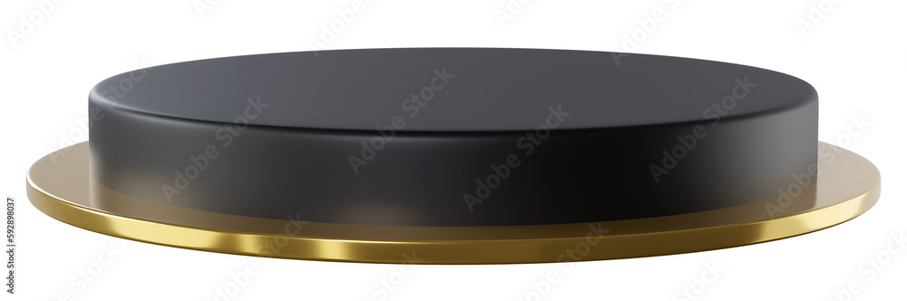 Black Gold cylinder podium product display, 3d rendering