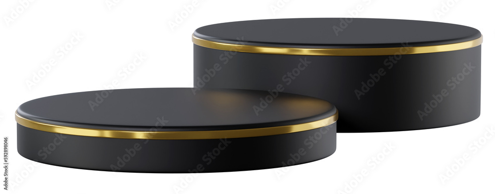 Black Gold cylinder podium product display, 3d rendering