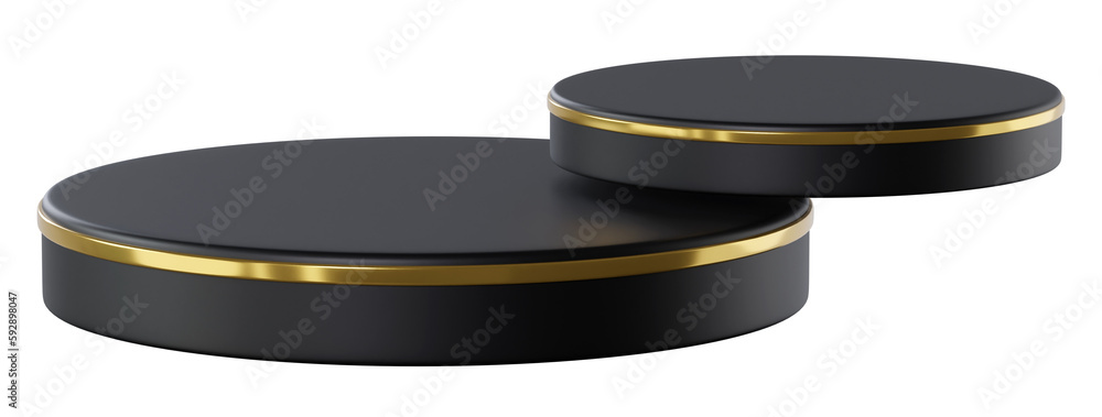 Black Gold cylinder podium product display, 3d rendering