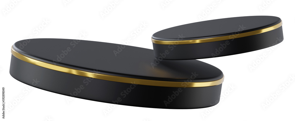 Black Gold cylinder podium product display, 3d rendering