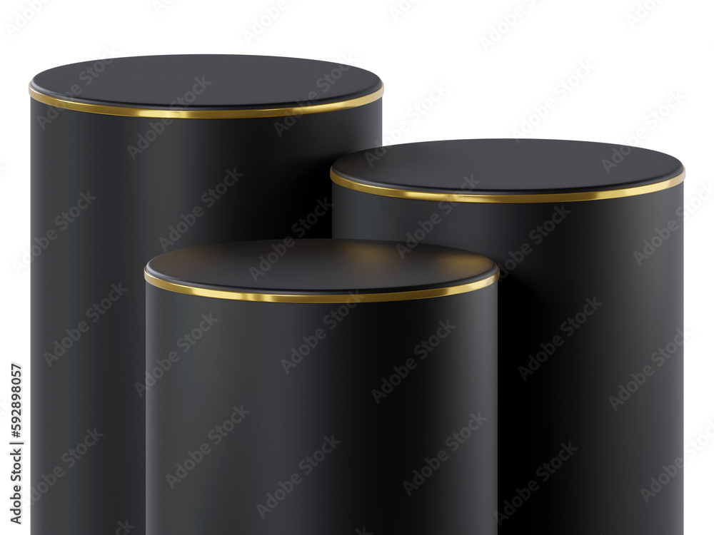 Black Gold cylinder podium product display, 3d rendering