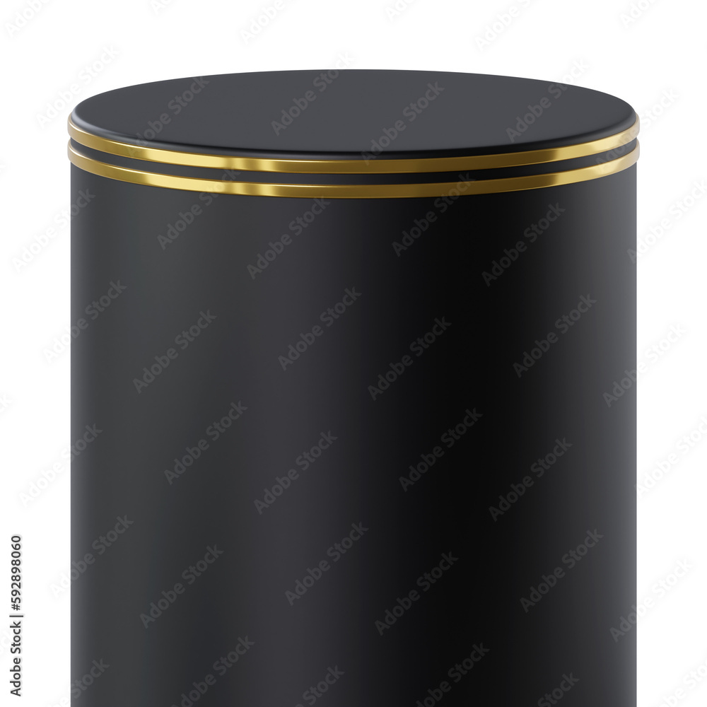 Black Gold cylinder podium product display, 3d rendering