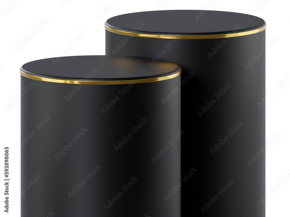 Black Gold cylinder podium product display, 3d rendering