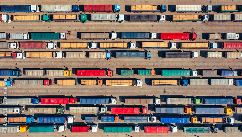 Grain Shipping Hub: A Massive Fleet of Trucks at the Ukrainian Port