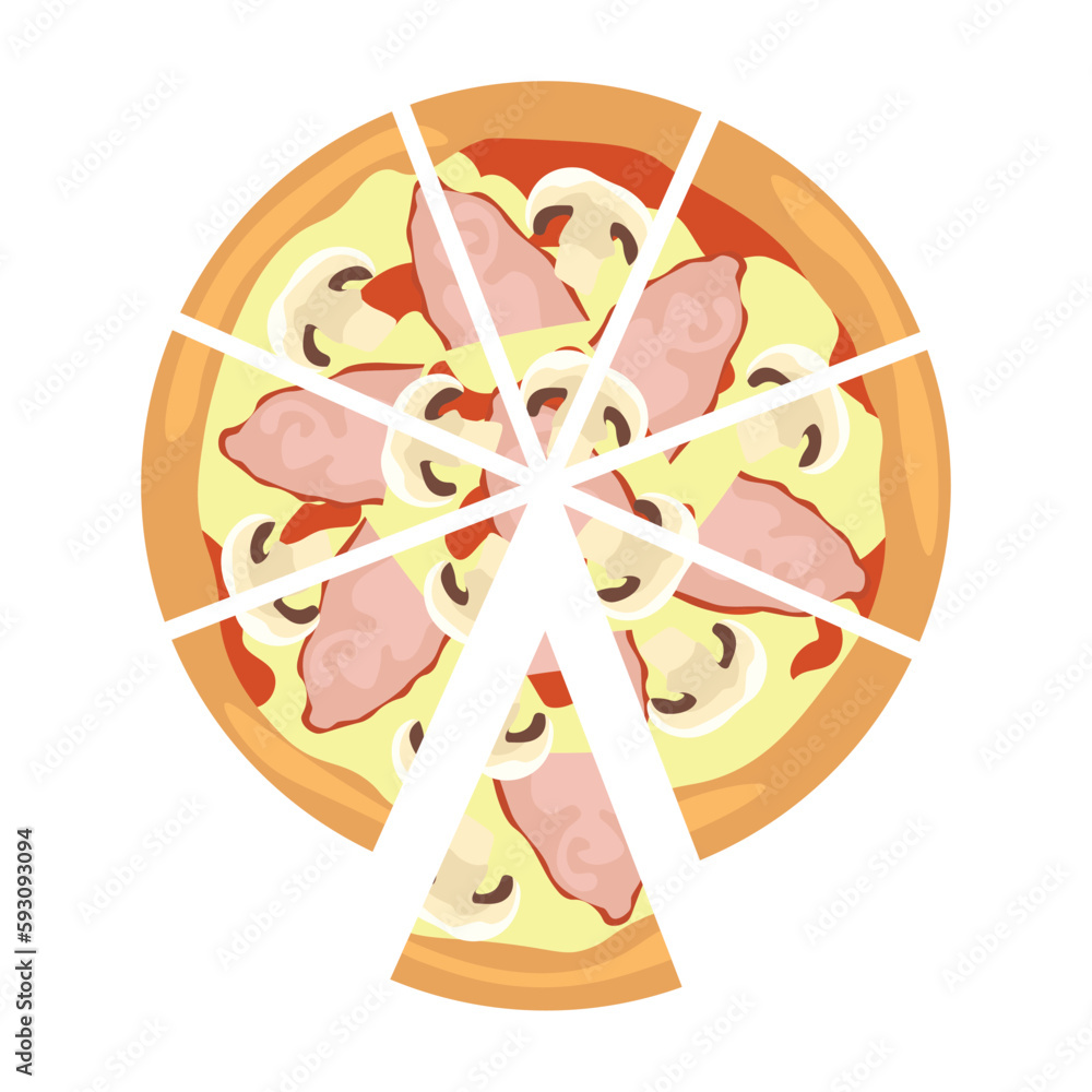 Delicious cut pizza on white background, top view