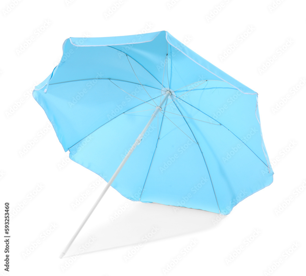 Blue beach umbrella isolated on white background