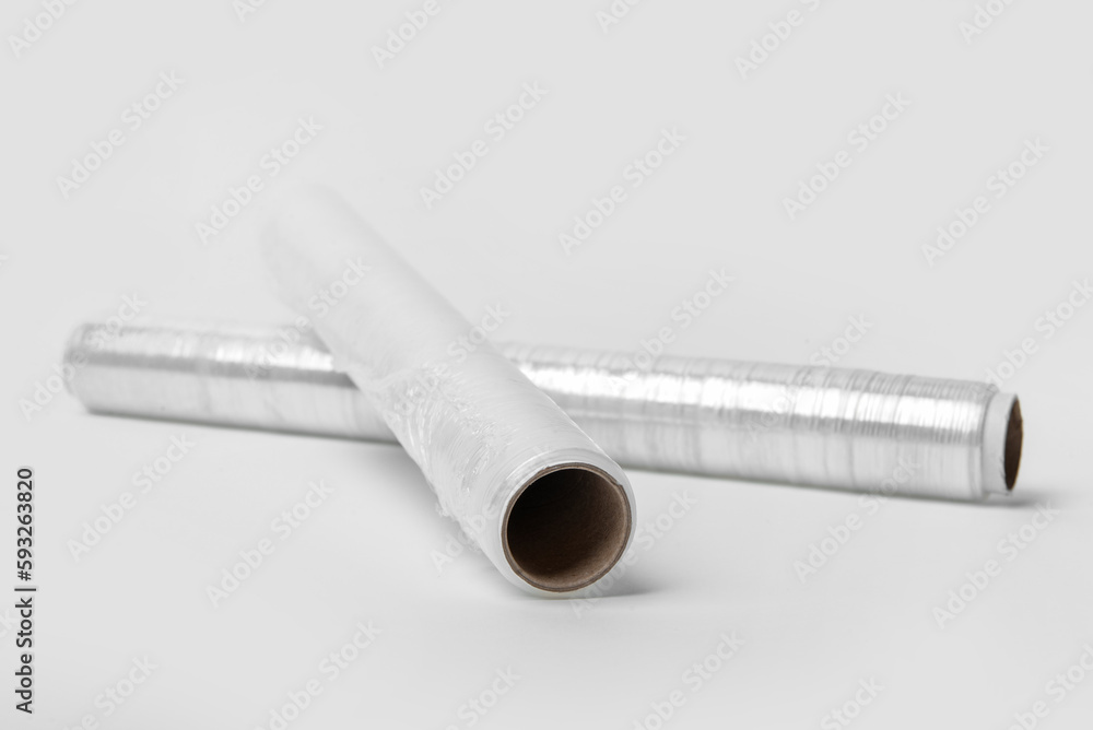 Rolls of stretch wrap on white background