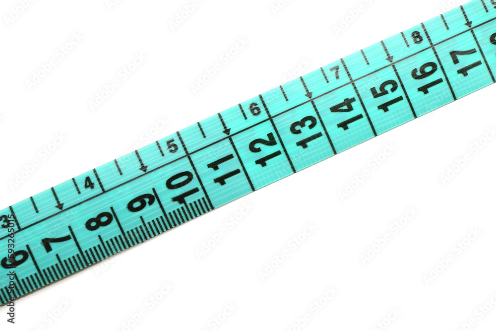 Blue measuring tape on white background