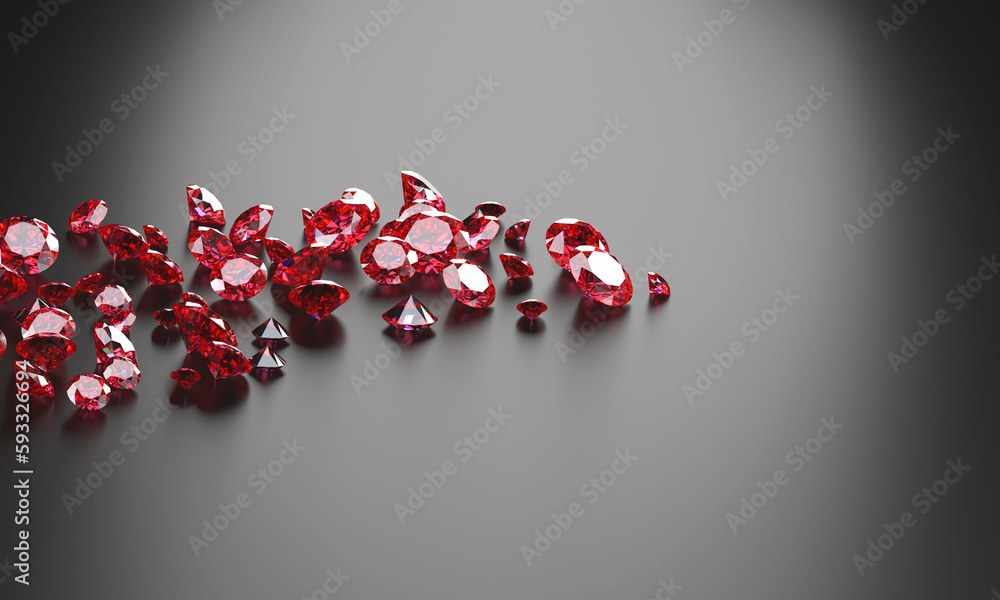 Ruby Gem Diamond group placed on dark background 3d rendering