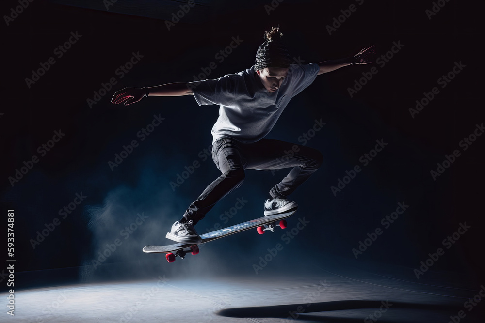 Young skateboarder. Illustration AI Generative.