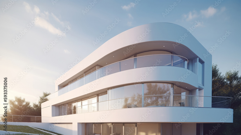 White modern villa. Illustration AI Generative.