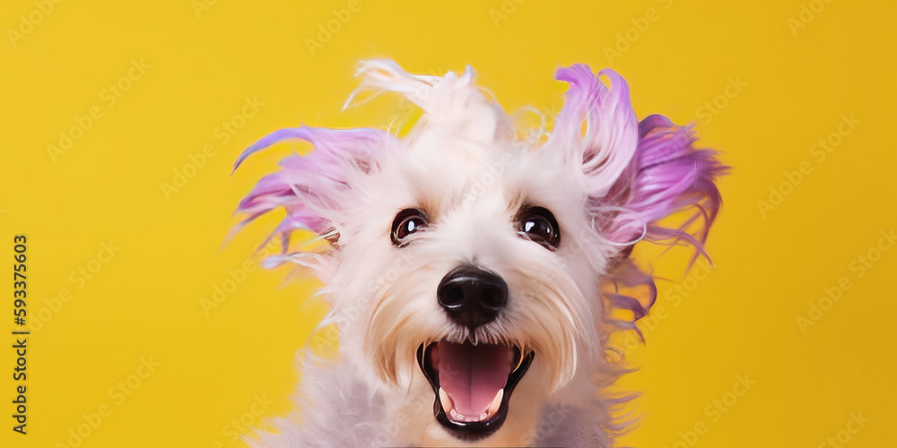 Cute dog on vivid background. Illustration AI Generative