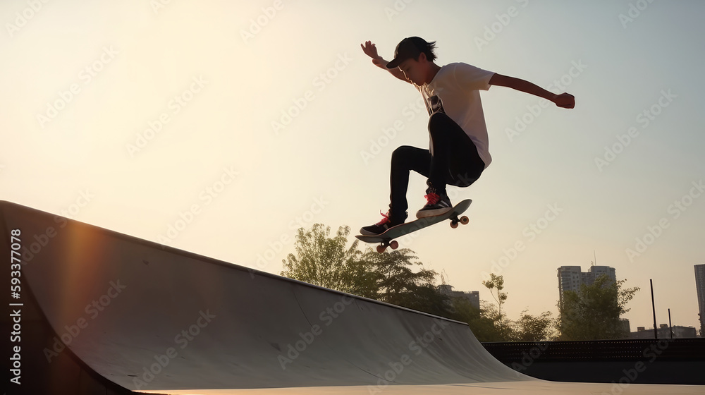 Young skateboarder. Illustration AI Generative.