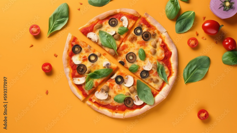 Pepperoni pizza on vivid background. Illustration AI Generative.